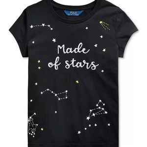 Polo by Ralph Lauren Girls Made of Stars Print Cotton Black Tee Size 5 NWT
